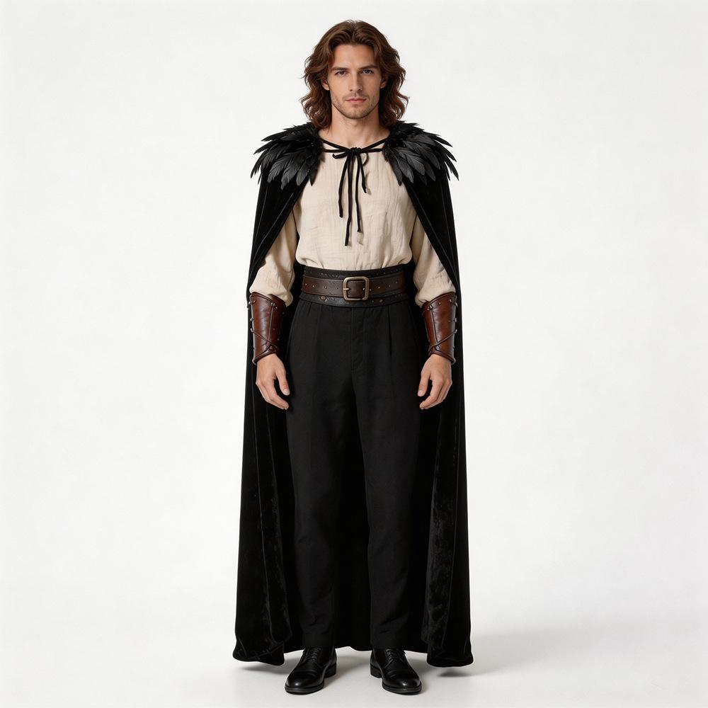 Halloween Grim Reaper Witch Cloak Unisex Feather Cape Vintage Hanfu Outerwear Stage Costume