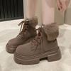 Мода 2024 Высокое качество Женские короткие ботинки с круглым носком Однотонные на шнуровке Износостойкая женская обувь Женские ботильоны
