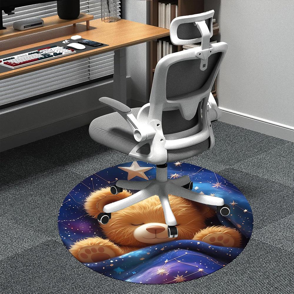 1PC Teddy Bear Constellations Office Round Area Rug,  Mat Suitable ForOffice, Under Office Chairs Bedroom Living Room Home Decor, Room Deco