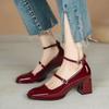 Fashion Red Mary Jane Shoes Heels Women's Shoes Mary Jane 2024 Spring Summer New Thick-heeled High-heeled Retro Square Toe Pumps