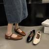 French Temperament Retro Square Head Mary Jane Shoes Women's 2024 New Flat Bottom One Word with Shallow Mouth Soft Sole Commuter Shoes
