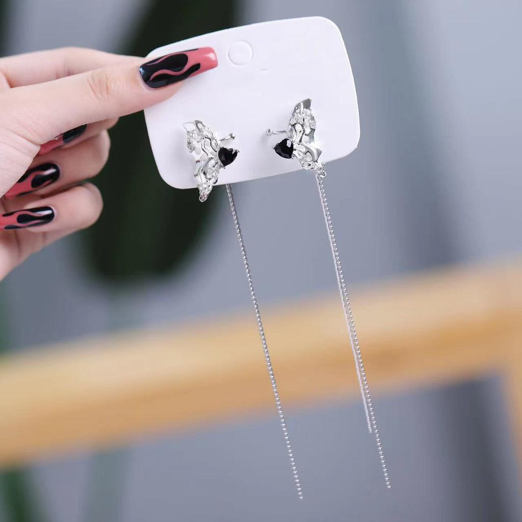 Pinkdudu Модные длинные серьги-капли в холодном стиле с бабочкой, легкие роскошные симметричные серьги с бахромой и бабочкой для женщин PD1494