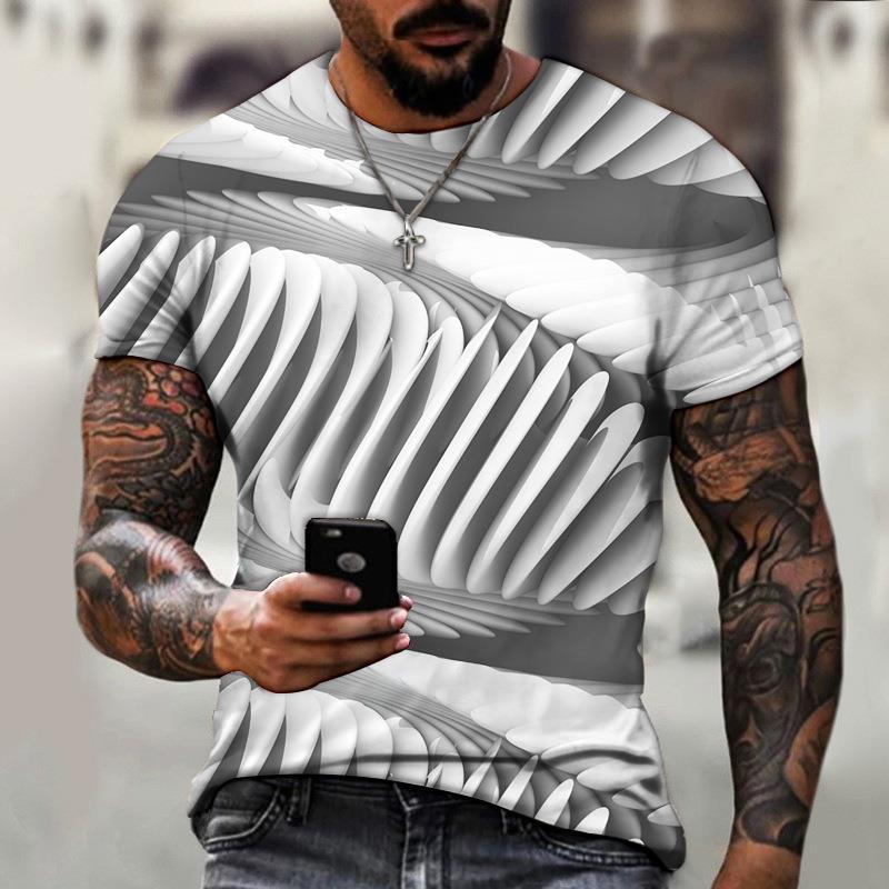 2025 New Men's Personalized Honeycomb 3D Digital Printed Casual Short Sleeve Top T-shirt