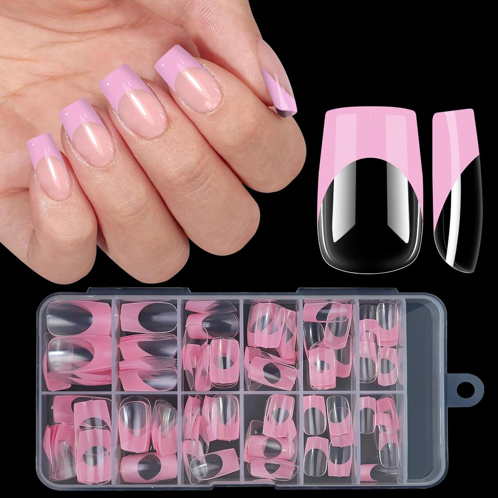 120pcs/box Acrylic French False Nails Medium Length Square Armor Full Cover Nail Tips Removable Mixed Size Press On Nails