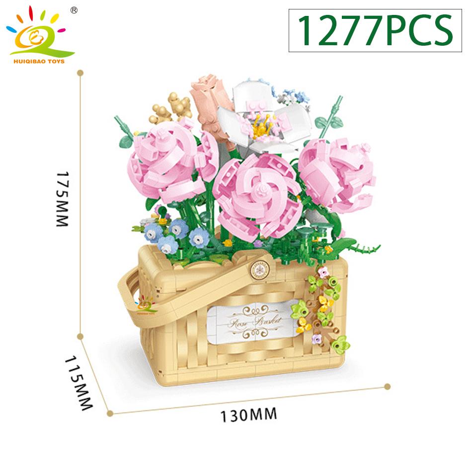 Flower Rose Sunflower Potted Mini Building Blocks 3D Bouquet Model MOC Micro Bricks Children Construction Toys Friend