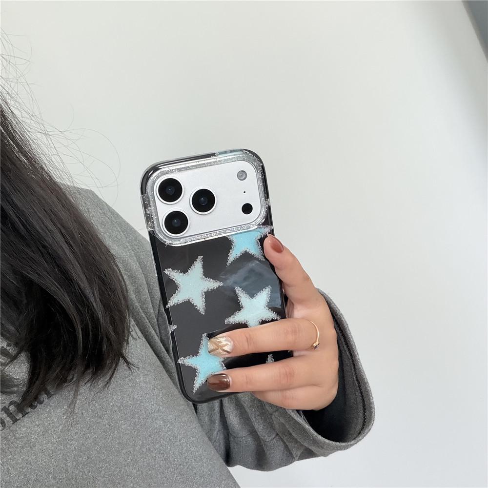 Черный Глиттерный Звездный Ударопрочный Чехол для iPhone 17 Pro, Совместим с 16 Pro Max и 15 Pro, Корейский Стиль