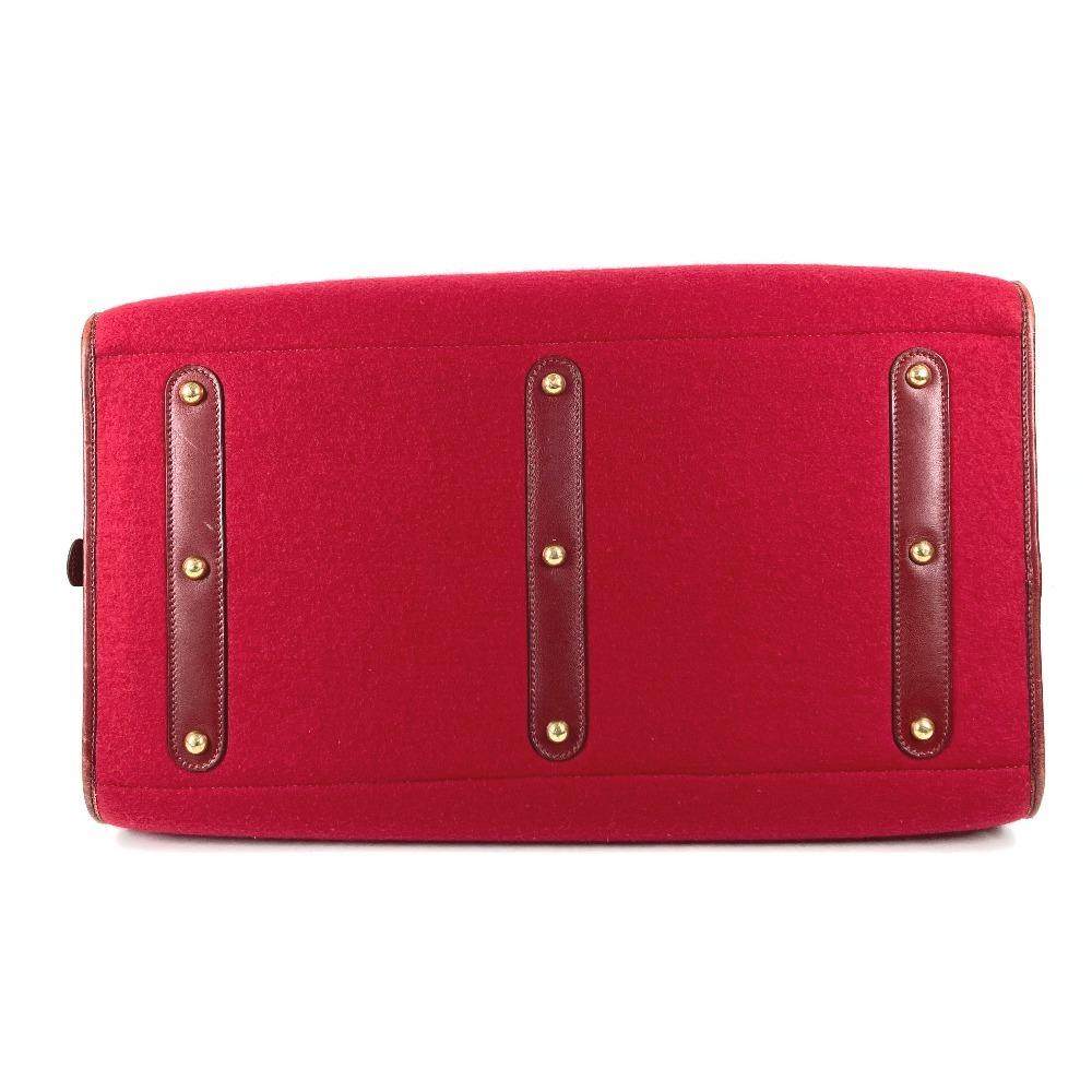 HERMES H punching logo Hood Travel bag Hand Bag Duffle Bag felt / Leather Red