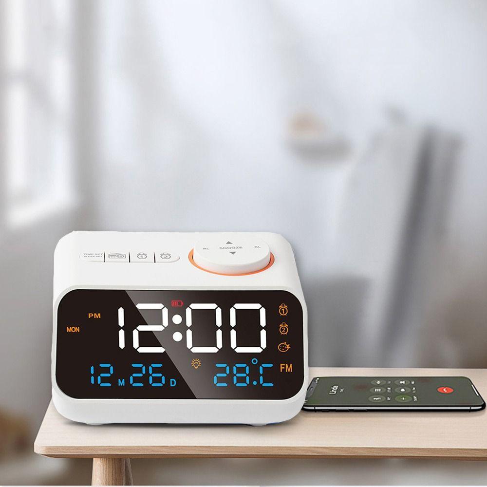 Adjustable Volume FM Radio LED Alarm Clock USB Charging Hygrometer Small Digital Clock Voice Control Thermometer