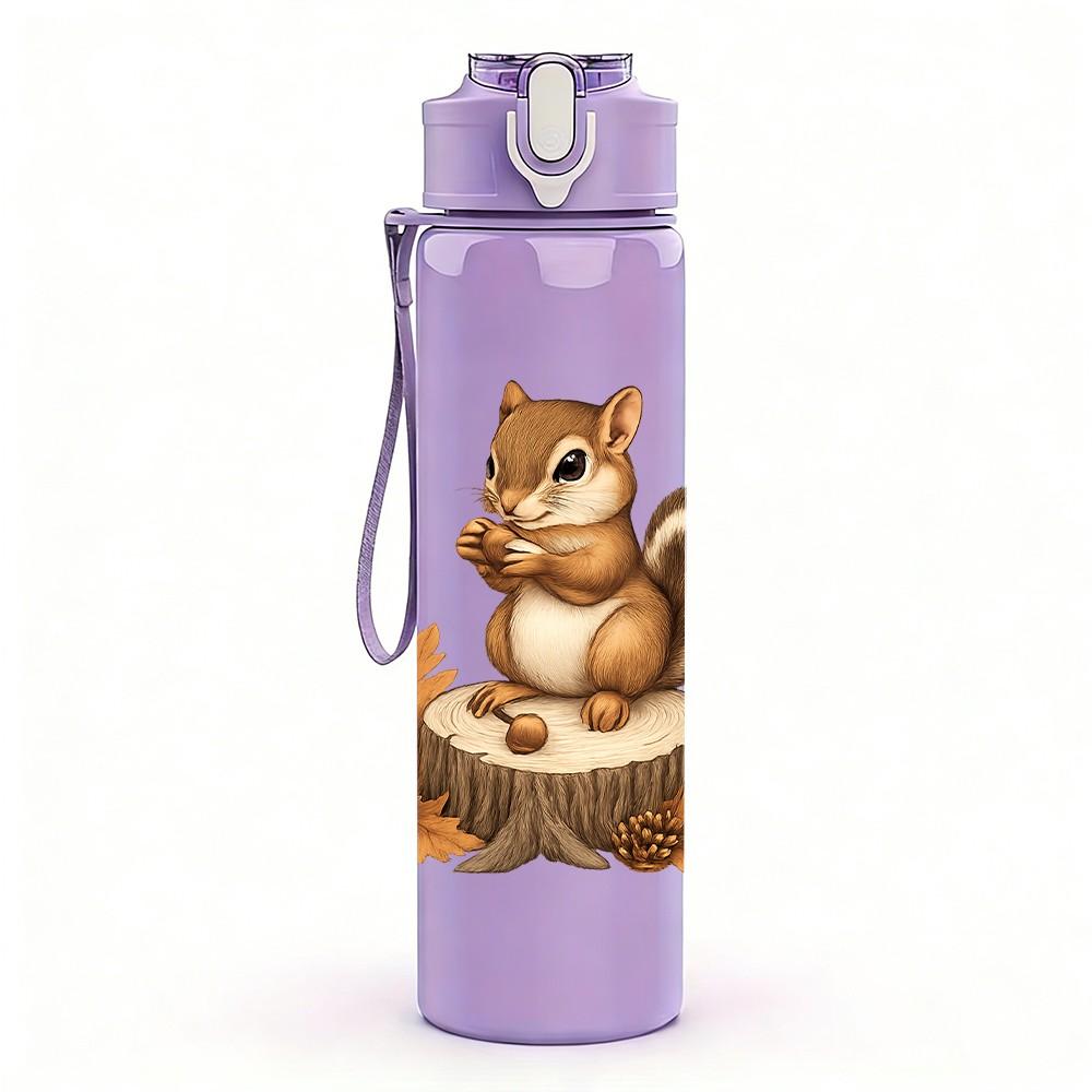 1PC Tree Stump Squirrel Cartoon 750ml Color Plastic Sports Water Bottle Leakproof Flip Straw Lid Suitable for Sports Office Home Use