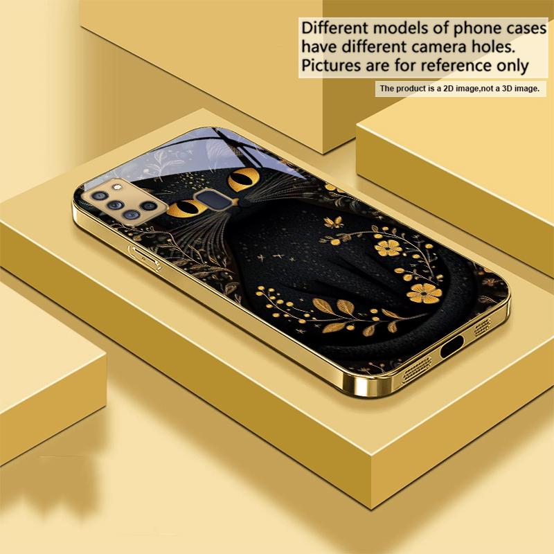Круглые и яркие глаза Для Samsung A 31 32 A33 A34 35 14 A15 13 16 25 26 50 52 53 54 55 56 70 71 72 73 Золотой стеклянный чехол для телефона