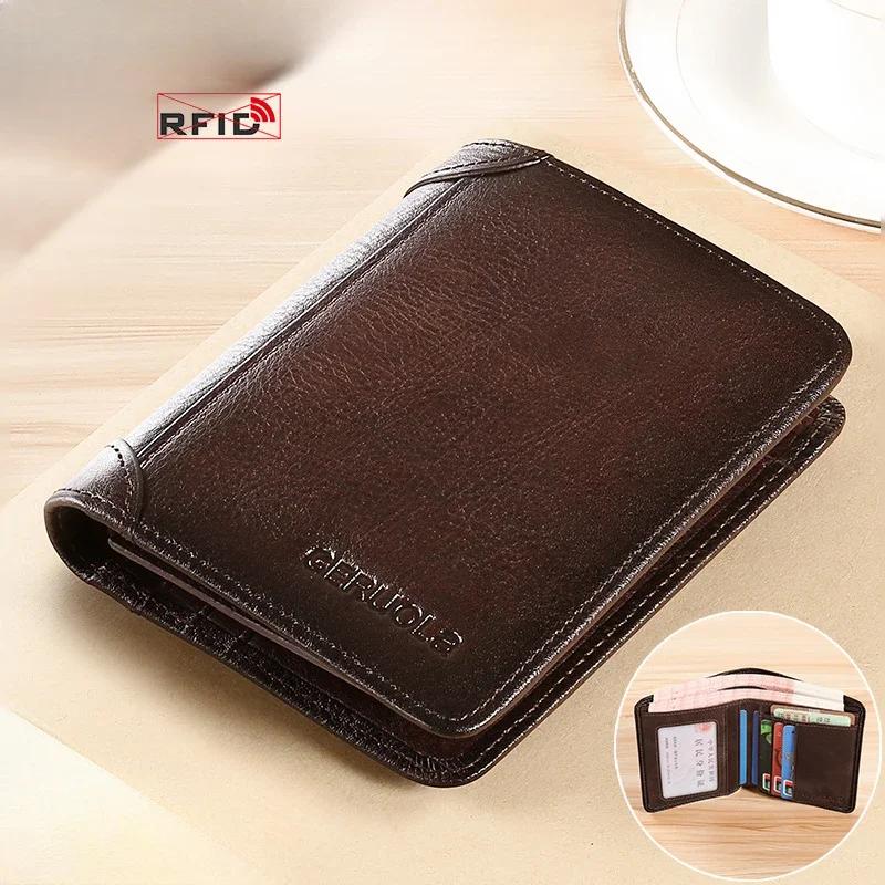Genuine Men Leather Wallet Wallet Vintage Thin Short Multi Function Card Holder