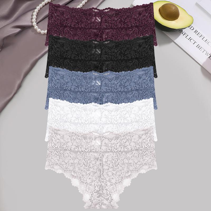 5Pcs/Set Sexy Floral Lace Panties Women Briefs Low Waist Soft Lingerie Comfortable Female Underwears Girls Intimates Panties