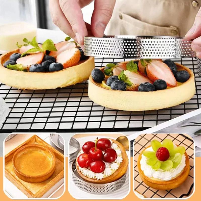 5 шт. круглых колец из нержавеющей стали для тарталеток, жаропрочных перфорированных форм, самодельных форм для мусса, фруктового пирога, тарталеток, пончиков, кухонных принадлежностей