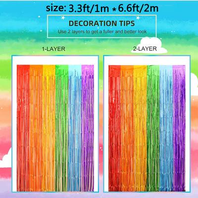 Набор из 2 радужных фольгированных штор с бахромой Радужные украшения для вечеринки 3,3x6,6 фута Мишура Металлические стримеры Праздничная фотобудка для вечеринки