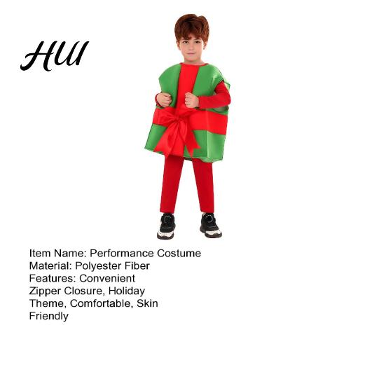 Creative Gift Box Design Outfit Christmas Costume for Kids, Santa Dress Up Kids Halloween Party Clothing Party, Soft Plush Holiday Performance