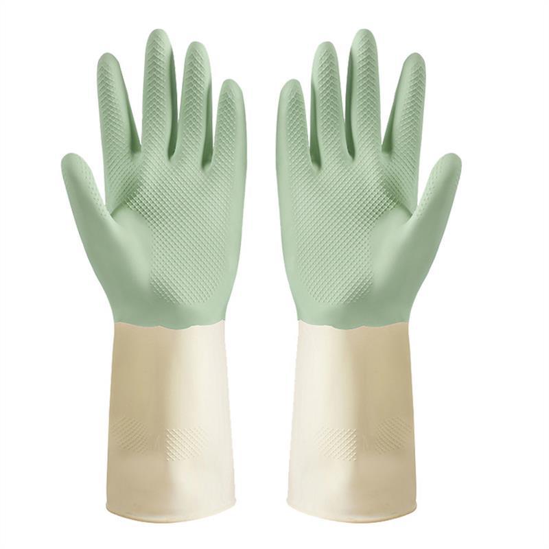 Two-Color Latex Waterproof Dishwashing Gloves - Durable, Wear-Resistant for Kitchen Cleaning