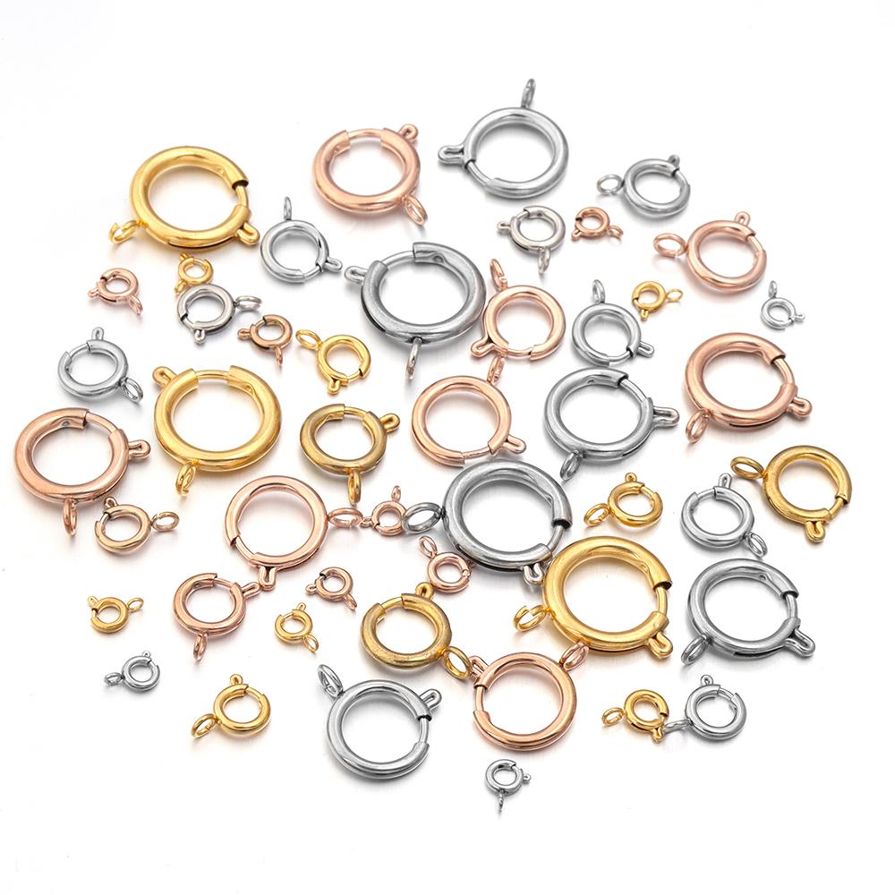 5pcs/lot Gold Stainless Steel Spring Clasps Hooks Round Clasps End Connectors For DIY Necklace Bracelet Jewelry Making Accessory