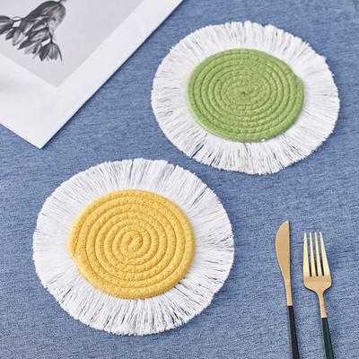 Коврик для чашки с высокой впитывающей способностью, плетеная подставка для напитков, однотонная термостойкая многоразовая тканая подставка для чашки