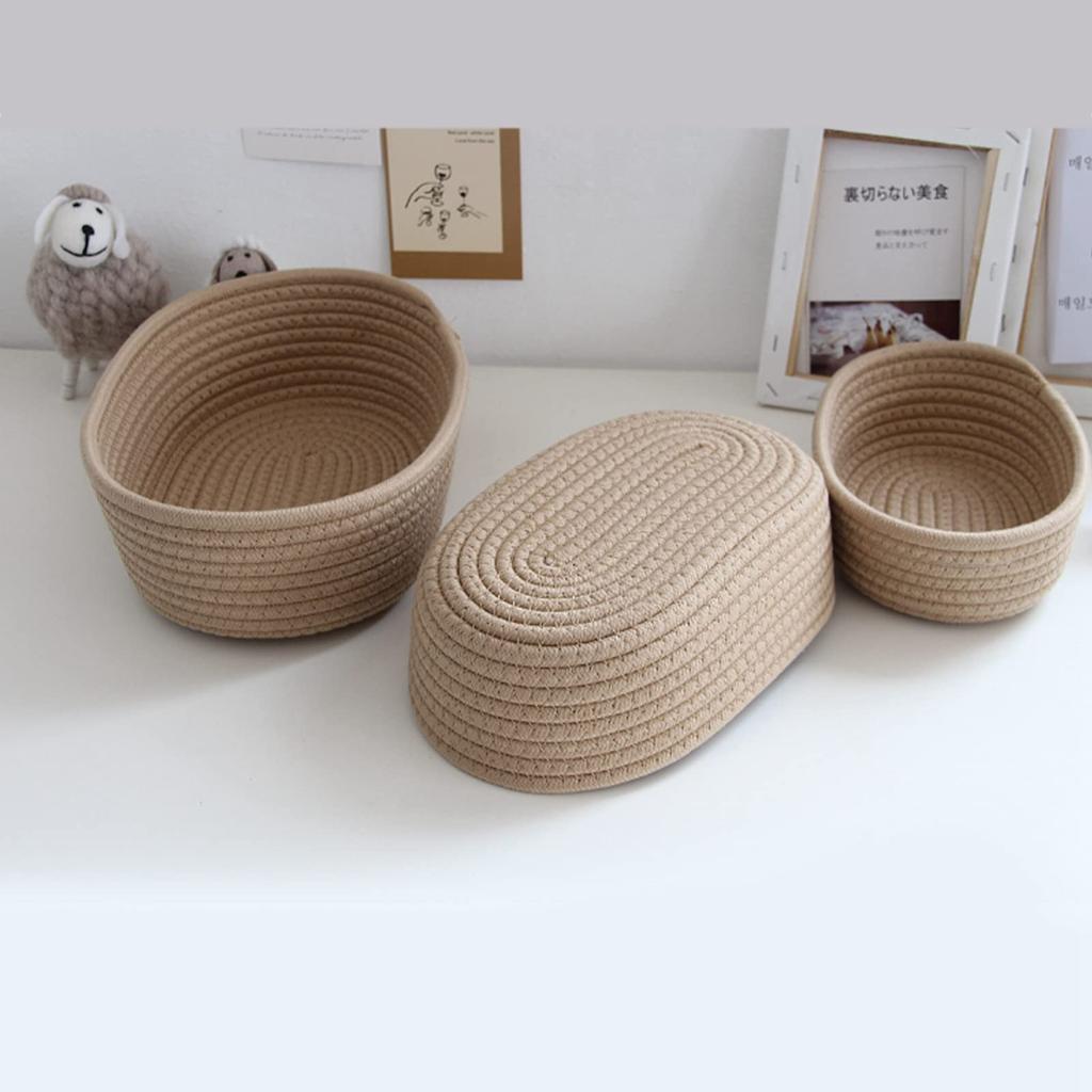 3 шт., корзина для хранения из хлопчатобумажной веревки, тканый скандинавский овальный органайзер, контейнеры, декоративные настольные ящики для хранения одежды, книг, полотенец, косметики