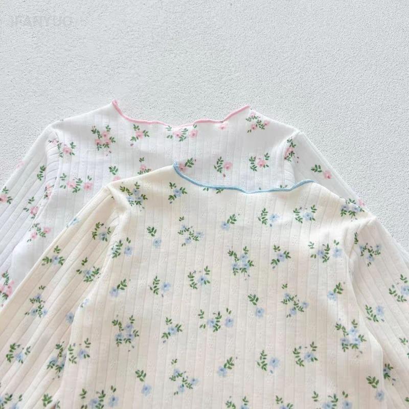 1-7T Baby Girl's Autumn New Pajama Set Floral Print Casual Two-piece Girls Long Sleeve Shirt and Pants Children's Clothing