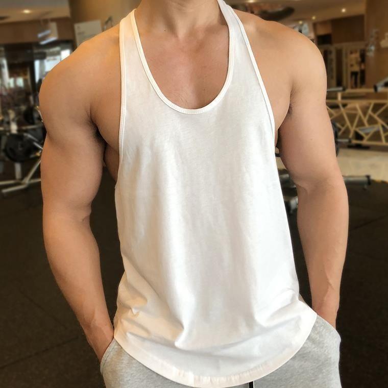 New Sports Vest Men'S Loose Summer Pure Cotton Fitness And Bodybuilding Quick Drying Sleeveless Shoulder White Base Shirt Sleeveless T-Shirt