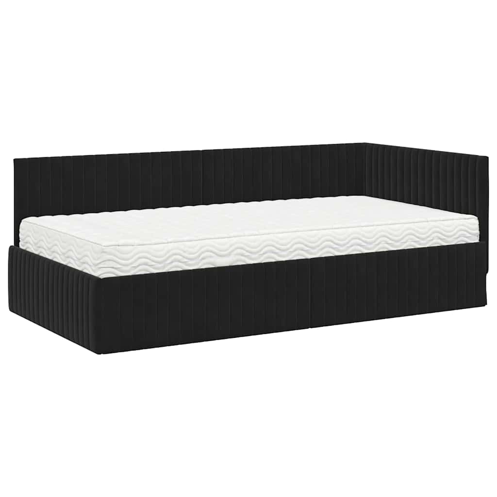 Corner Bed Frame with Mattress and Headboard 2 pcs Black Velvet