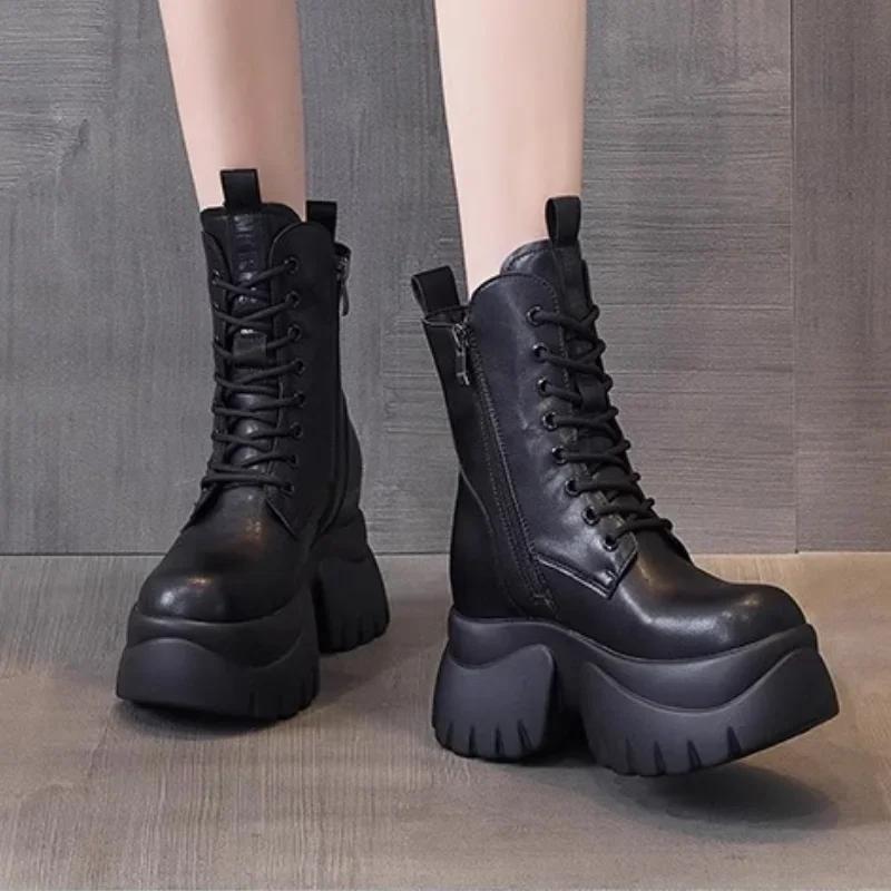 2024 Новые популярные осенние женские туфли на высоком каблуке из римской коровы, прочные модные ботильоны на толстой подошве, весенняя обувь на танкетке Zapatos