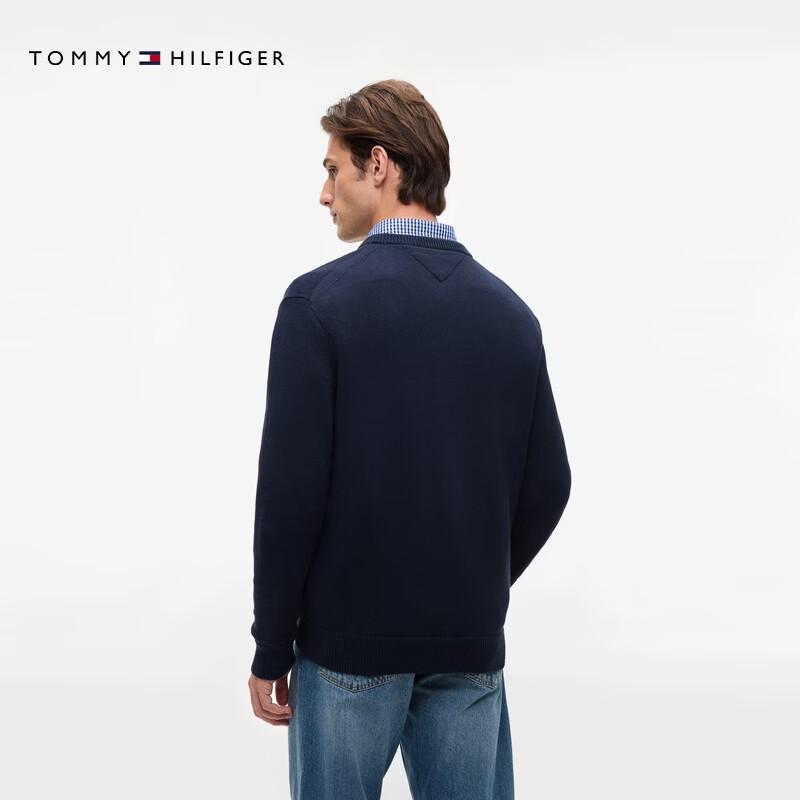Tommy Hilfiger Мужской хлопковый свитер с круглым вырезом и вышитым логотипом