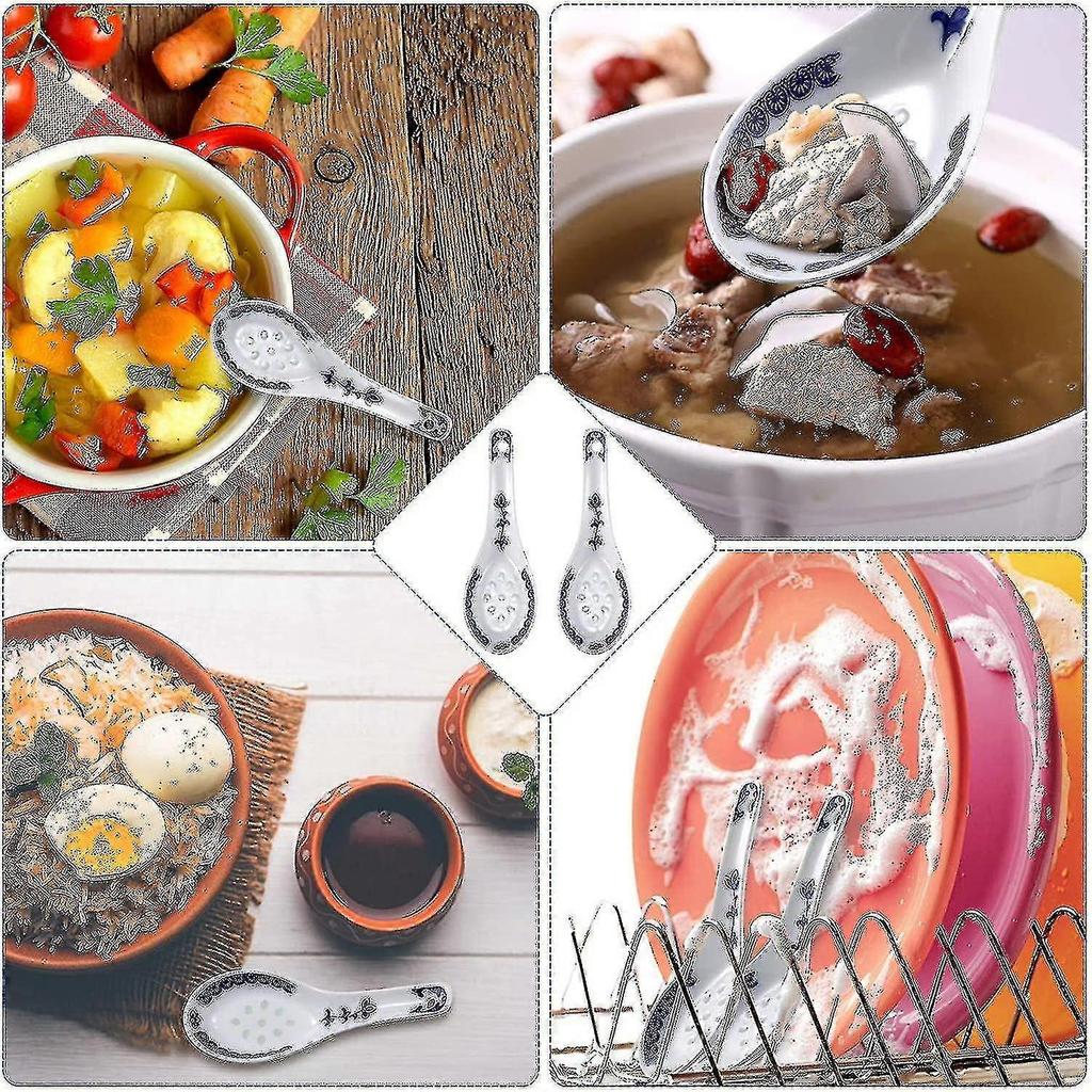 8 Pieces Ceramics Soup Spoons Nese And Porcelain Pattern Spoons Flatware - RiRi
