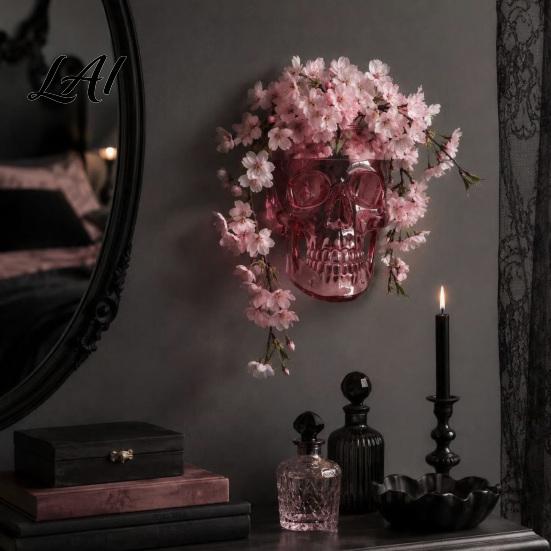 Gothic Room Decor Skull Wall Vase Tabletop or Mounted Flower Translucent Art Vase for Dark Home Decor Unique Macabre Aesthetic Gift Modern Eclectic