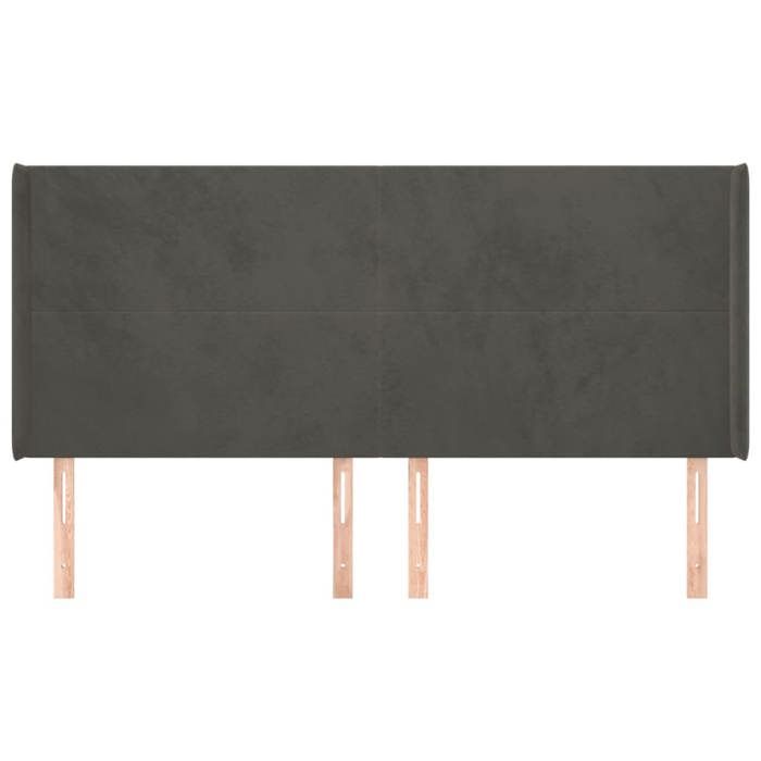 Tête de lit - Avec oreilles - Gris foncé - Velours doux - Hauteur réglable 118/128 cm