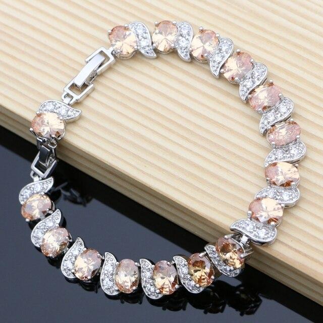 Rainbow Mystic Cubic Zirconia White Crystal Silver Color Jewelry Charm Bracelet For Women