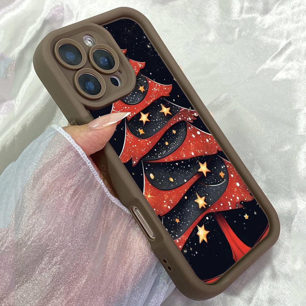JT451 Красная рождественская елка для iPhone 17 16 15 14 13 Pro Max Samsung S26 S25 Ultra A17 A07 A56 A16 Xiaomi 15T Redmi 15c 14C 13C Note 11 12 Мягкий чехол