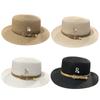 Sunscreen Letter Buckle Straw Hat Vintage Sunshade Metal R Beach Cap Leisure Anti-UV Women Lady Girl Church Hats Spring Summer