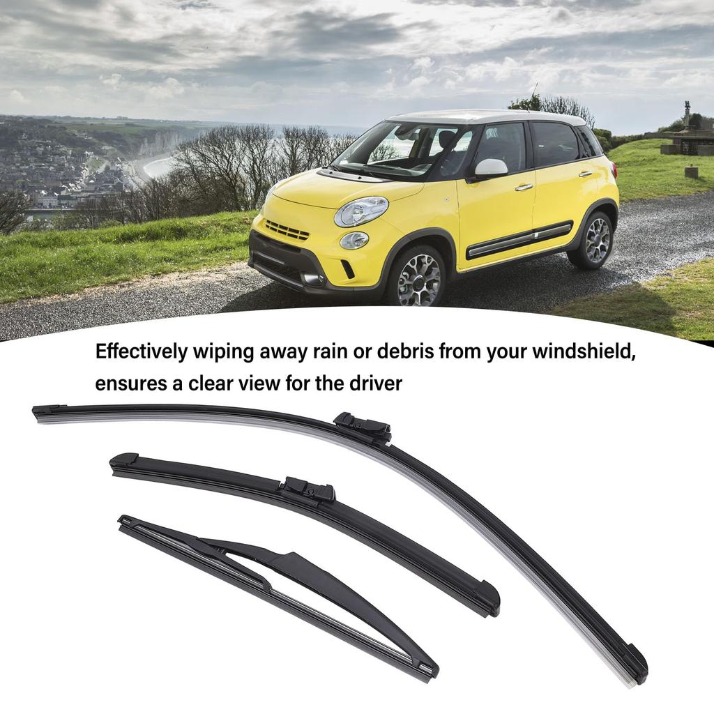 Wiper Blade Set Front Rear Windscreen Wiper Blade Rubber ABS Easy To Install Replacement for Fiat 500 500C 500L 2009-2023