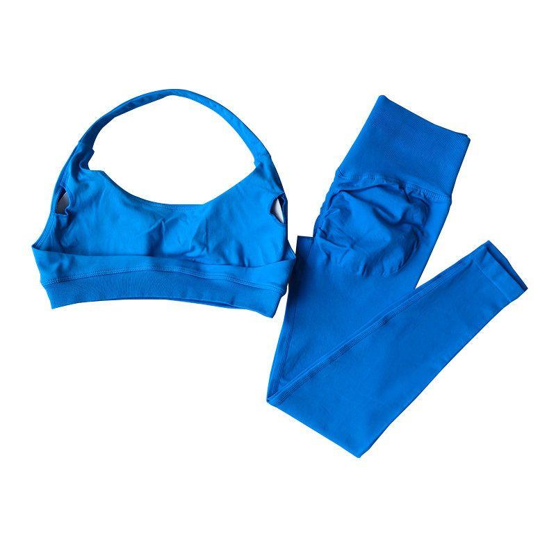 and American Seamless Halter Neck Beauty Back Push-Up Sports Bra and High-Waisted Tight-Fitting Butt-Lifting Fitness Pants Two-Piece Set for Women