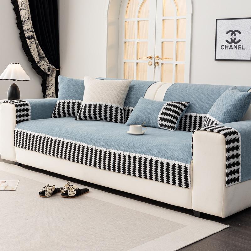 New Thickened Chenier Sofa Cushion Four Seasons Universal Non-Slip Cover Premium Sense Straight Row Cushion Cover Cloth Towel