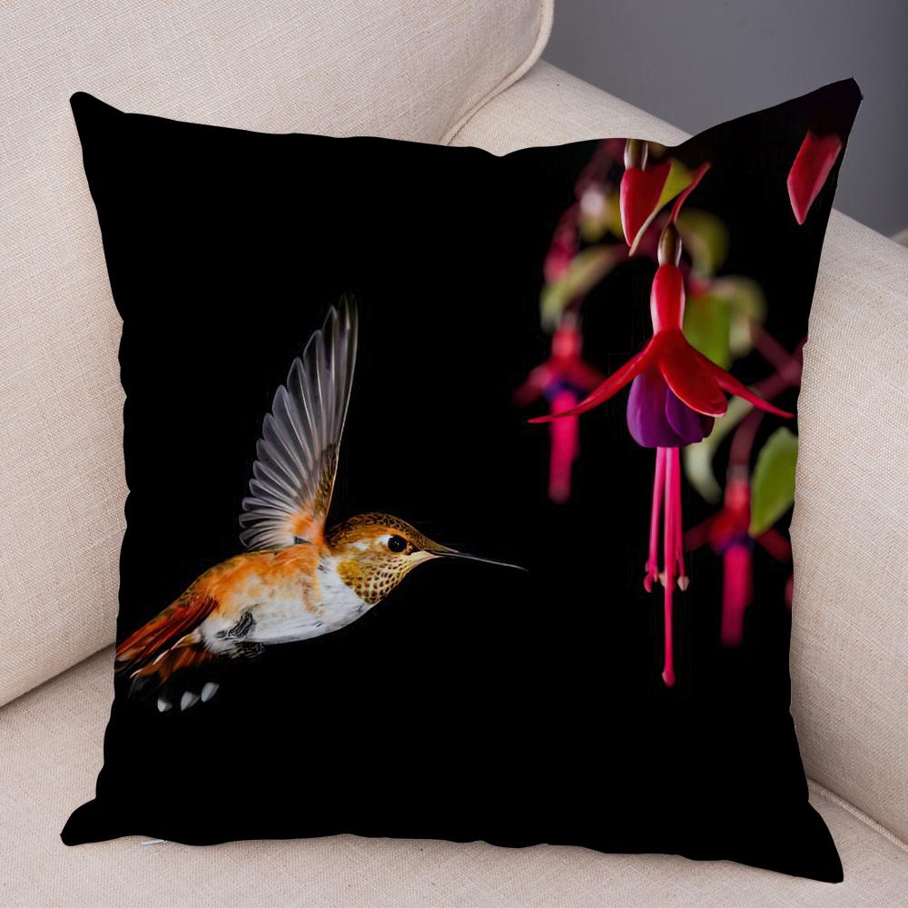 Hummingbird Flower Cushion Cover Vibrant Bird And Floral Print Soft Fabric Living Room Sofa Home Decor Pillow Case