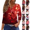 Women's Valentine's Day Printed V-Neck Casual Versatile Three-quarter Sleeve Button Top