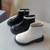 Girl Child Boots Winter Black Beige Versatile Princess Ankle Boots Sweet Ruffled Edge Versatile Kids Fashion Causal Cotton Boots