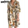Women Turn-down Collar Long Sleeve Shirt Dress Summer Fashion Plaid Print Dress