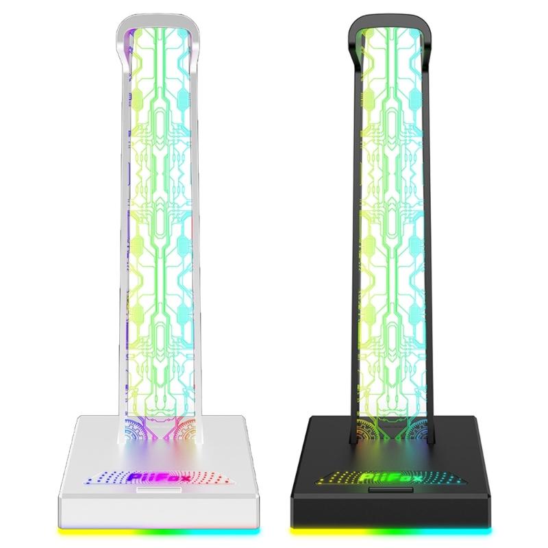 Светодиодная подставка для наушников 2 порта для зарядки USB Настольный держатель для игровых гарнитур с 10 режимами подсветки Подходит для аксессуаров для наушников