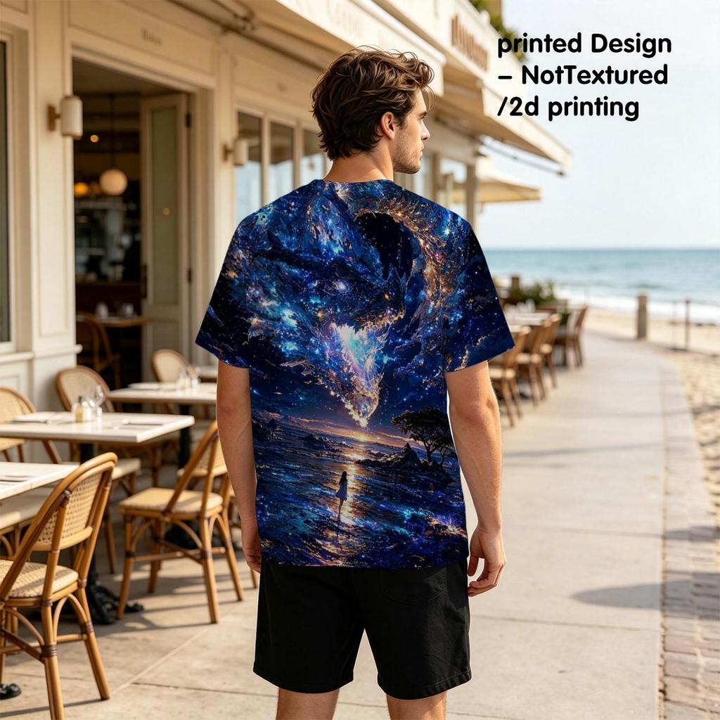 Men's Star Theme Polyester T-Shirt, Soft & Stylish Eye-Catching Daily Casual Wear Tee
