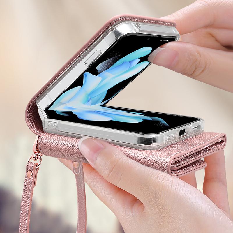 RENGZ Lanyard Holster Card Case For Samsung Galaxy Z Flip 6 5 4 3 5G Case Handheld Wristlet Wallet Purse Cover For Z Flip6 Flip5