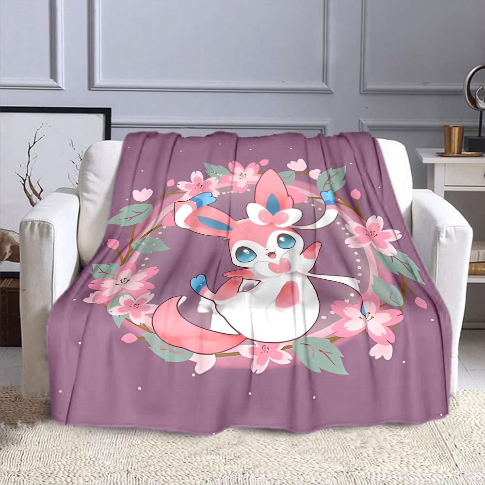 Cute Sylveon Eevee Pink Blanket for Couch or Bed - 3D Pattern Decor Blanket - Cozy Soft Fuzzy Blankets Suitable for All Seasons