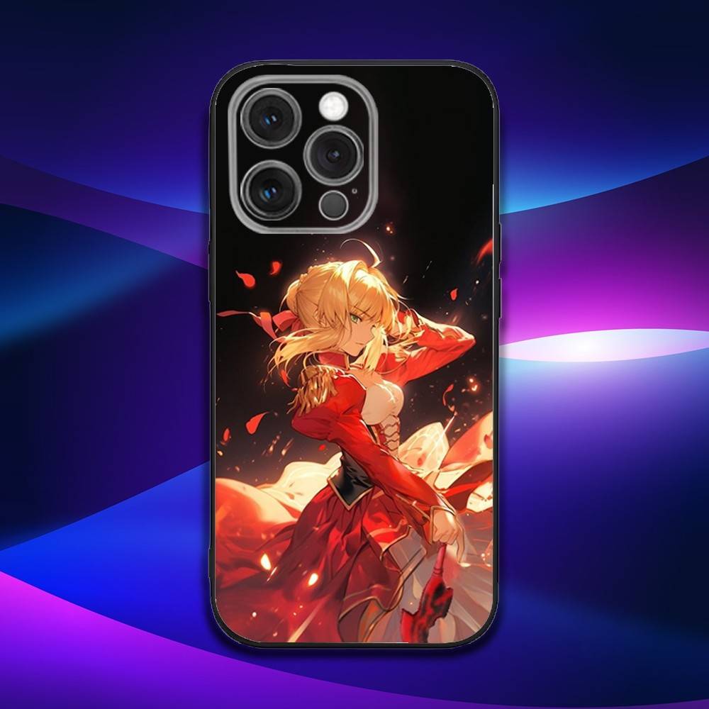 F-Fate Stay S-Saber Night Чехол для телефона iPhone 16e,16,15,14,13,12,11,Pro,X,XS,Max,XR,Plus,Mini Мягкий Черный Чехол
