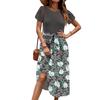 Women's Casual Cute Pattern Print Round Neck Midi Dress Basic Classic Outdoor Everyday Short Sleeve Loose Dress