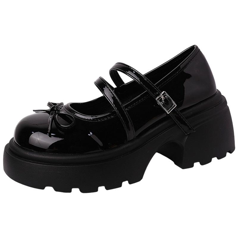 Французский бант толстая подошва увеличение роста туфли Мэри Джейн женские 2025 новый летний вариант носить с юбкой ретро однотонные туфли