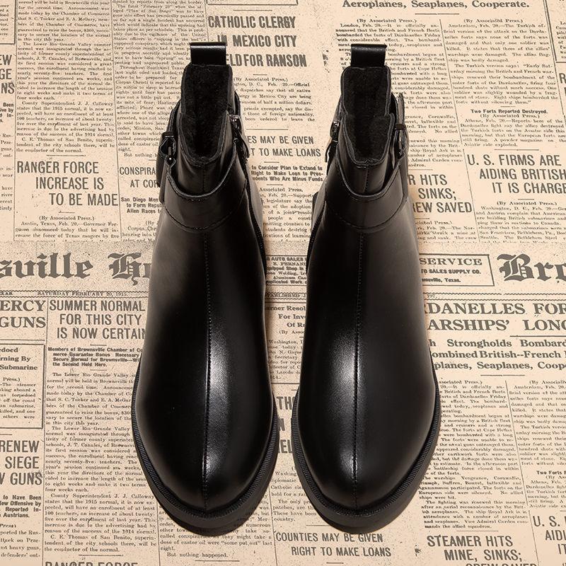 Модные рабочие женские ботильоны с круглым носком, кожаные короткие туфли для женщин, элегантные с низким каблуком, ботинки черного цвета по акции Y2k