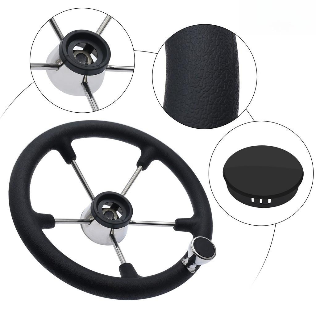 5-Spoke Stainless Steel Boat Steering Wheel with Black Polyurethane Foam Non-Slip Anti-Sweat Marine Accessories
